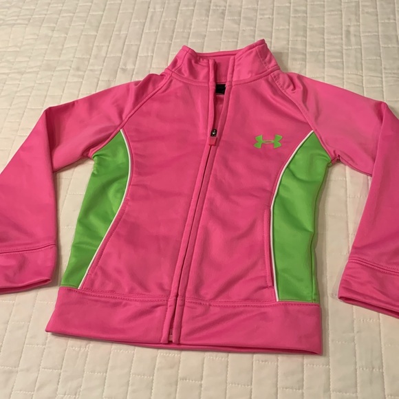 Under Armor Baby Girls Pink And Green Track Jacket, Size 4 - Picture 2 of 15